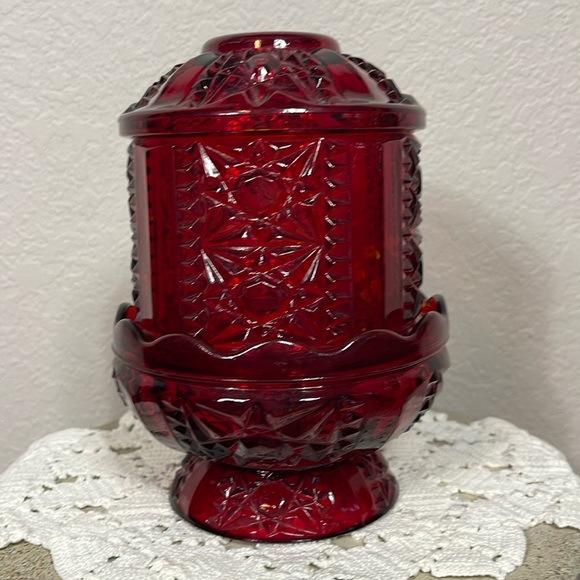 Vintage Indiana Glass Stars & Bars Flash Red Fairy Lamp Set - Picture 1 of 11